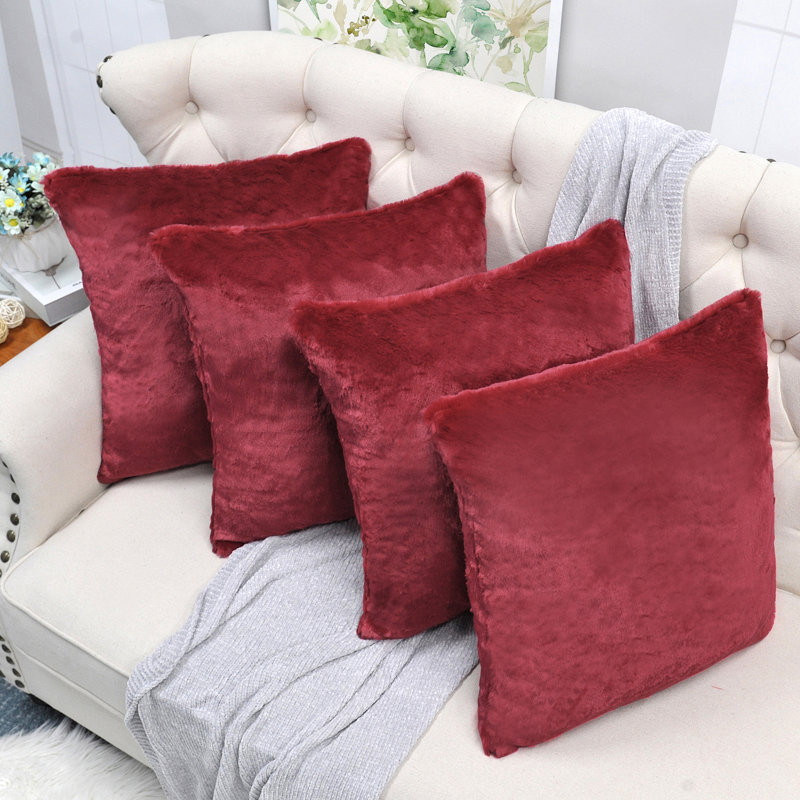 Housse de coussin réversible en fausse fourrure, Rouge vin