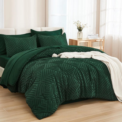 7 Pieces King Size Fluffy Tufted Comforter Set,Lightweight,Breathable And Durable,Green 104In X 90In