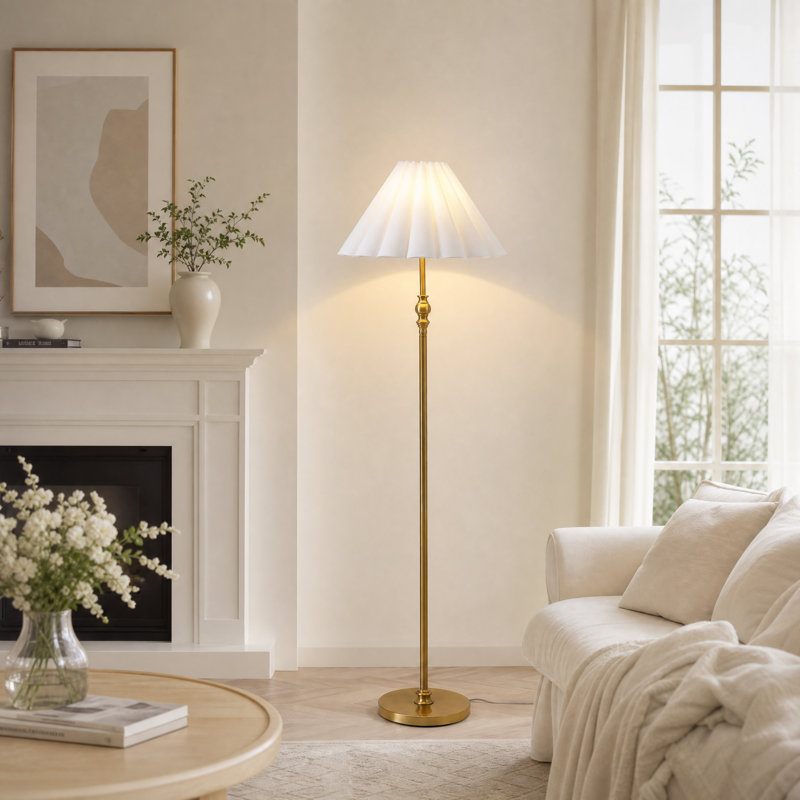 62'' Floor Lamp with Pleated Linen Lampshade, Modern Flower Floor Lamp for Living Room Bedroom