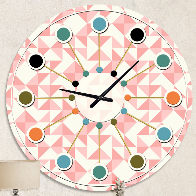 Abstract Geometric pattern, patchwork quilting - Mid-Century Modern wall clock, Medium