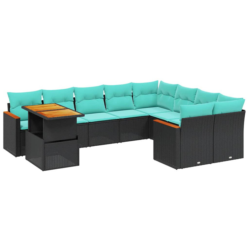  Ensemble de canapé de patio 10 pièces avec coussins en rotin de polyester, Noir, Vert