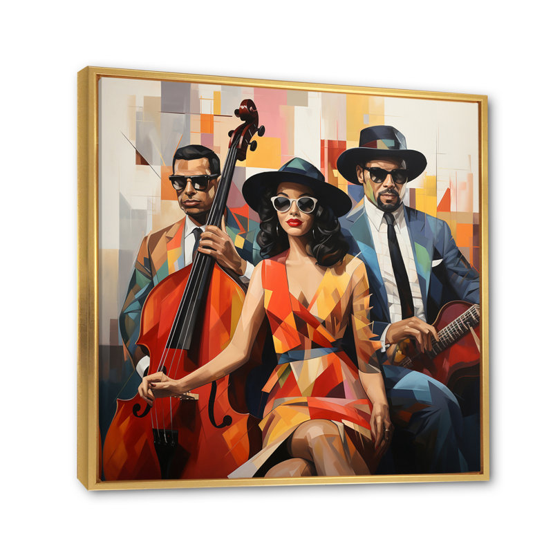 " Mid Century Retro Rhythms Jazz ", Gold Floater Framed, 16" H x 16" W x 1" D