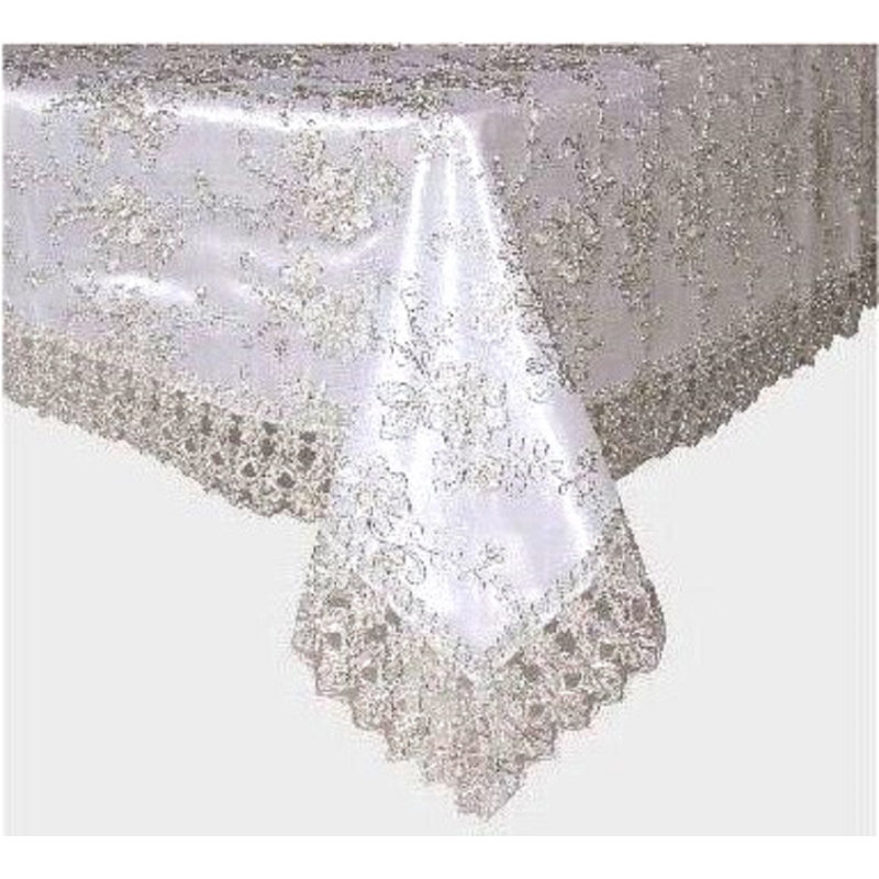 (60 x 90 po) Nappe brodée - blanc / argent métallique, Argent, L 54 po x L 72 po