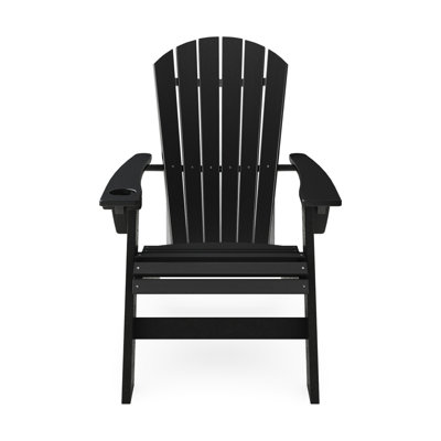 Chaise noire en bois. Dossier incurvé pour une détente optimale. Porte-gobelet. Cadre. Idéal pour l'extérieur. 37 po x l 32 po x H 41 po et 54 lb de confort et de siège, support intégré, mobilier de météo