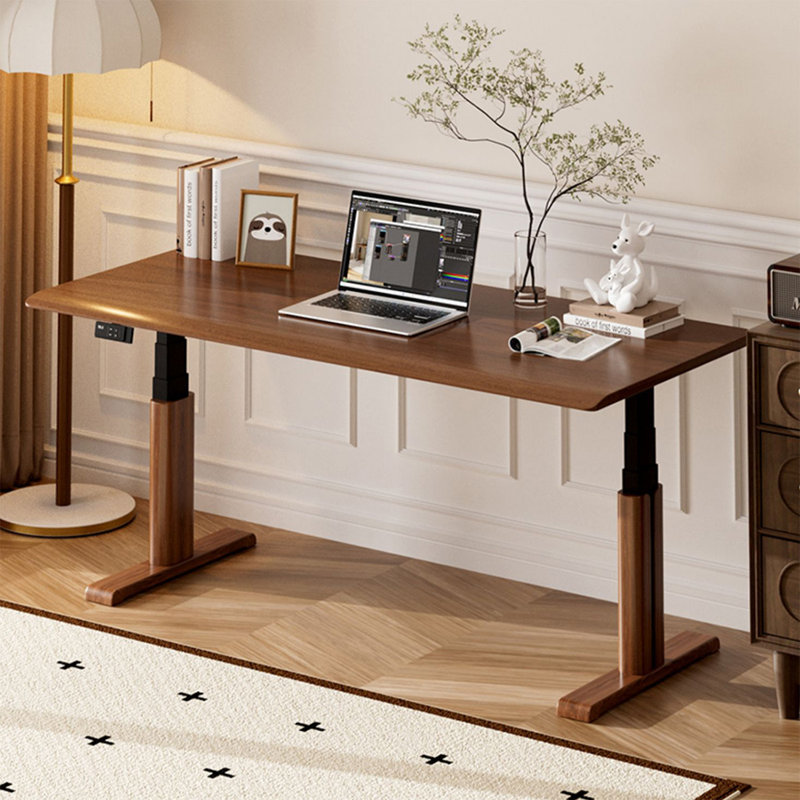 Bureaux rectangulaires en bois massif brun noisette, 51.57" H x 55.12" W x 27.56" D