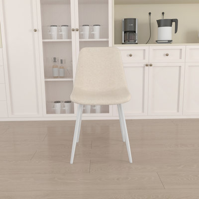 A Set Of 4 Dining Chairs, Modern Kitchen Dining Chairs, Linen Padded Chairs, And Sturdy White Metal Leg Decorated Dining Chairs. Fabric Dining Chair (Beige)