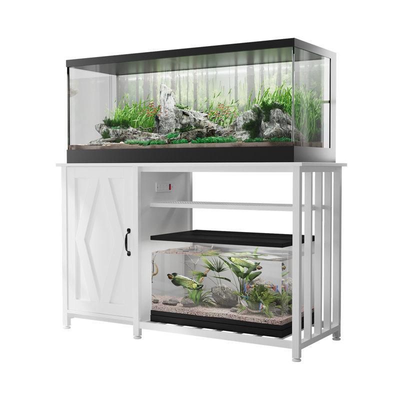 White Heavy Duty Metal Aquarium Stand with Cabinet and Power Outlets