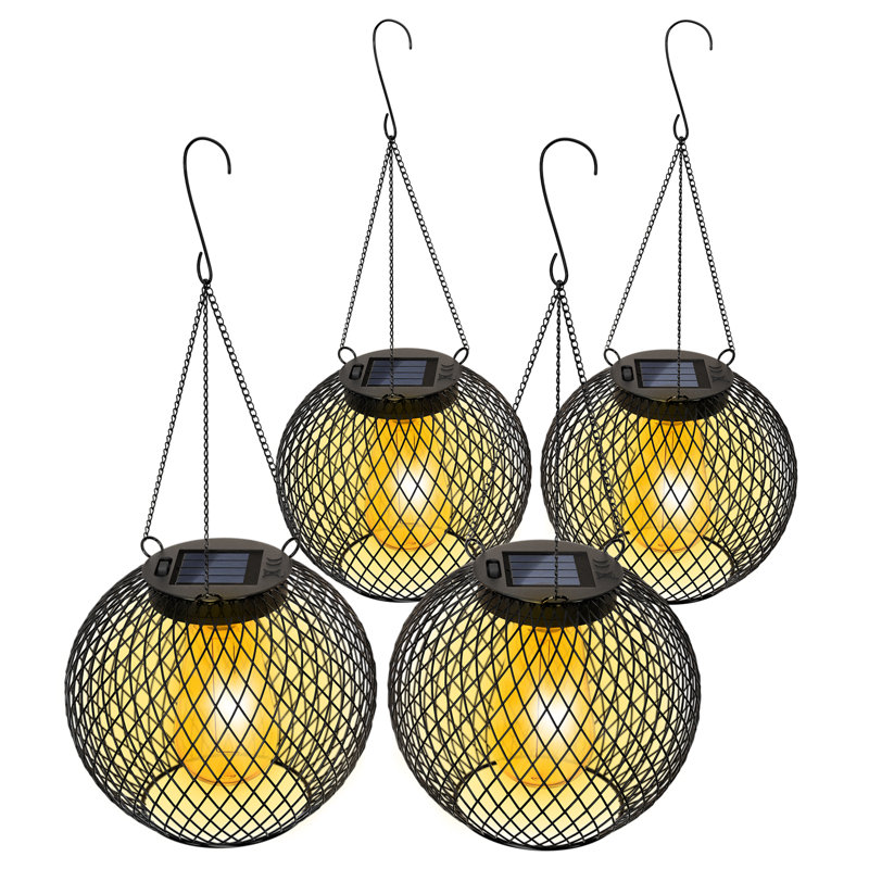 Luminaires suspendus modernes en forme de globe solaire, lanternes sphériques suspendues en métal noir avec ampoules Edison, montées sur chaîne, intérieur extérieur