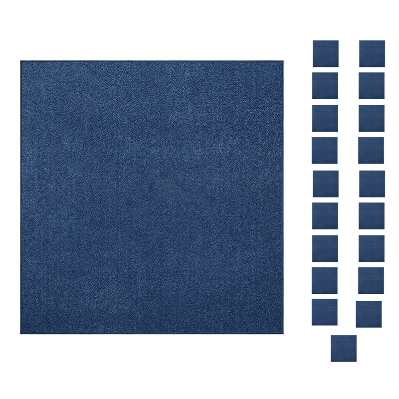 Ensemble de tapis intérieur / extérieur en polyester bleu uni touffeté à la machine Bashir, Carré 3 pi