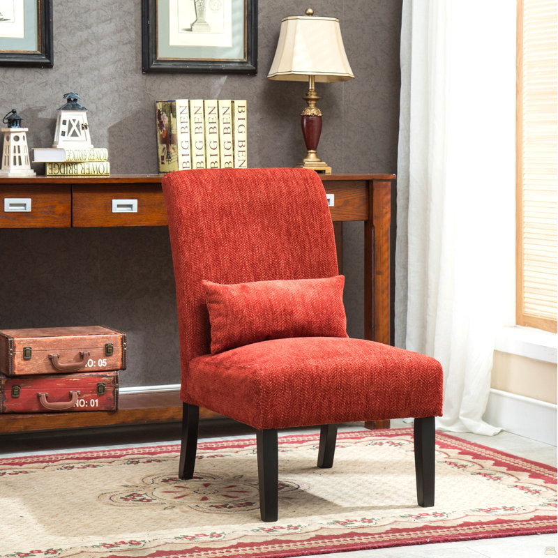 Fauteuil d'appoint contemporain sans accoudoirs en tissu chenille rouge, Rouge