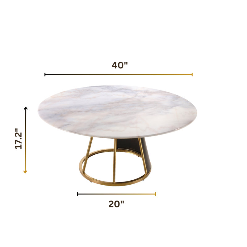 Table basse Ursulina avec base en métal doré et noir de forme ronde
