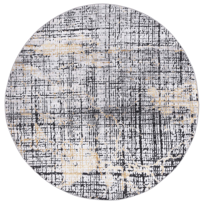 Tapis gris anthracite / or Minyard 248, Rond 6 pi 7 po