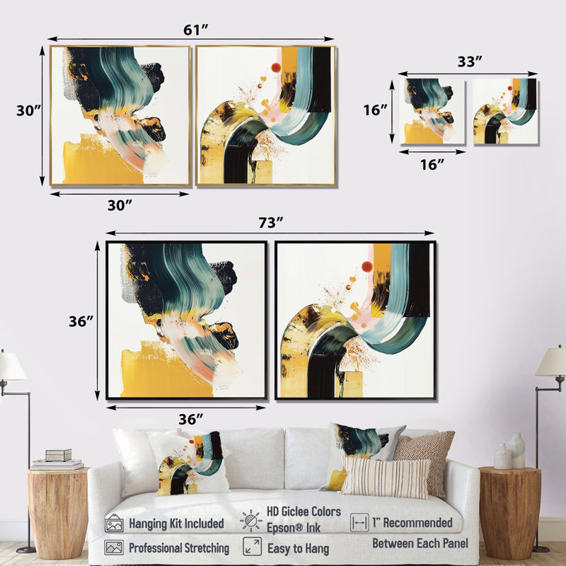 «Abstract Drifting Of Ink I» - Art mural abstrait pour art mural moderne 2 pièces, 16" H x 33" W, Blanc