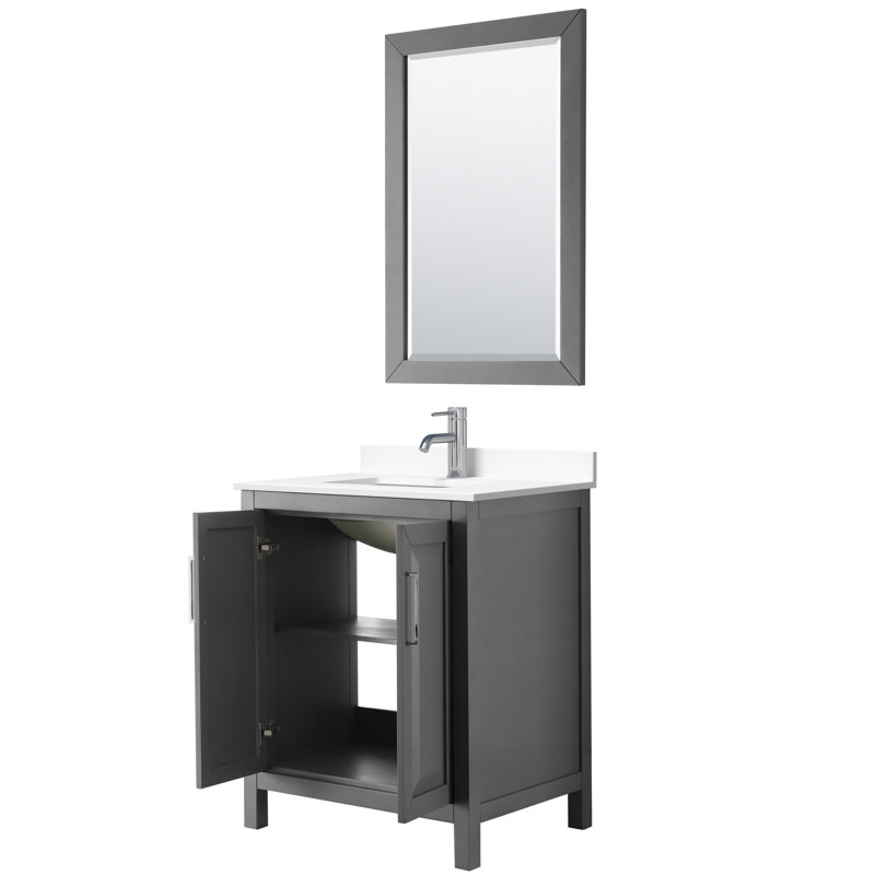 Daria 30'' W Single Vanity, White Cultured Marble, Dark Gray, Polished Chrome