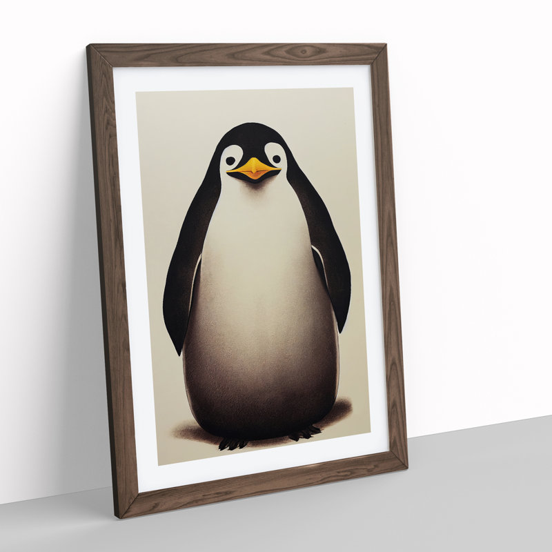 Sitting Penguin - Framed Print, 34cm H x 25cm W x 2cm D, Walnut