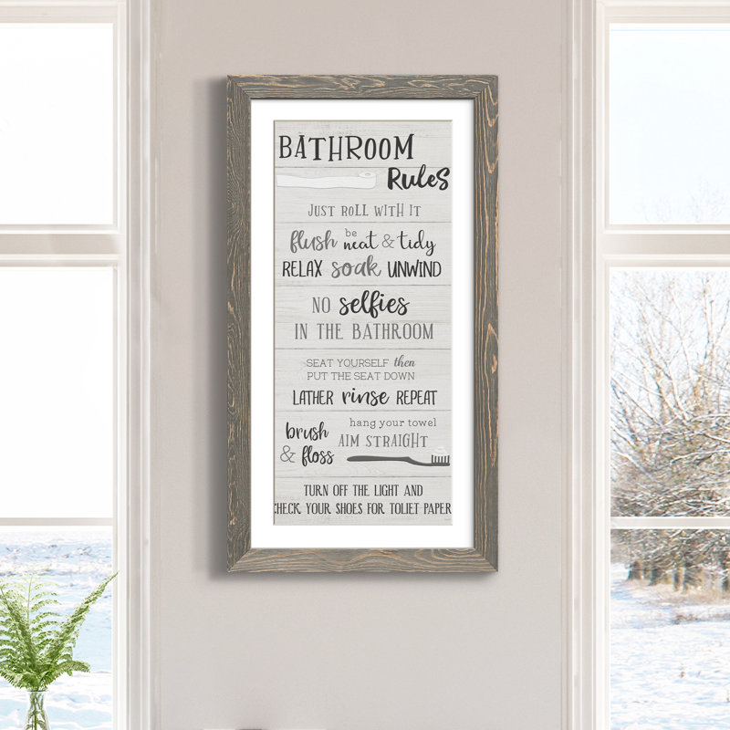 "Bathroom Rules" - Art textuel sur toile, Gris