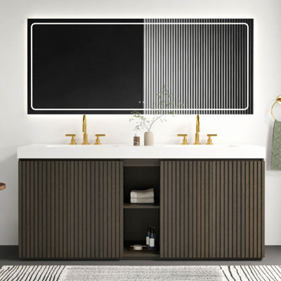 Meuble-lavabo autoportant en chêne fumé 72 "avec lavabo, grand meuble-lavabo pour salle de bain moderne avec lavabo une pièce sans bonde ni robinet