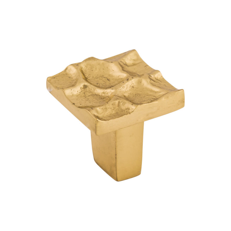 Cobblestone 1 1/8" Length Square Knob, Brass, 1 1/8" Length