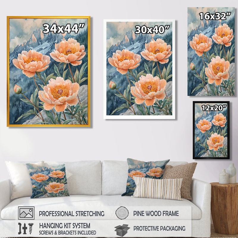 Genella - salon d'art mural floral, H 44 po x l 34 po, Reproduction encadrée d'une seule photo, Doré