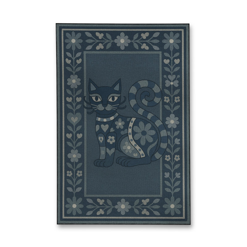 Tapis bleu tissé à motif lavable Mosso, 6'7" x 9'10"