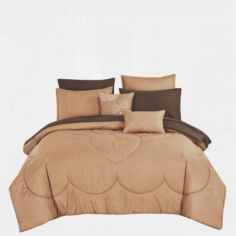 9-Piece Earthy Brown Complete Bedding Set - Includes Comforter, Sheets, Shams & Decor Pillows,Queen