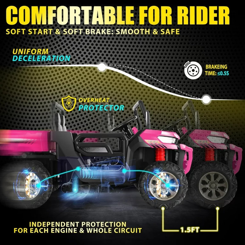 Pink 24V Kids Ride-On Truck with Remote Control and Electric Dump Bed