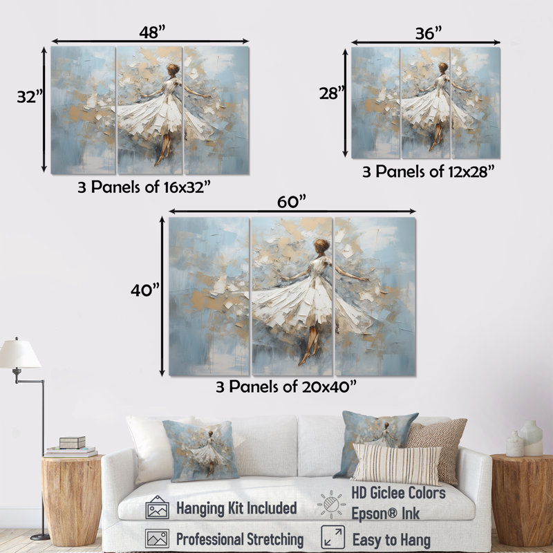 Minimalisme blanc et bleu - ensemble de décorations murales de danse, H 40 po x l 60 po