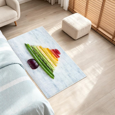 Tapis d'intérieur transparent lavable à la machine, motif arc-en-ciel de fruits et légumes