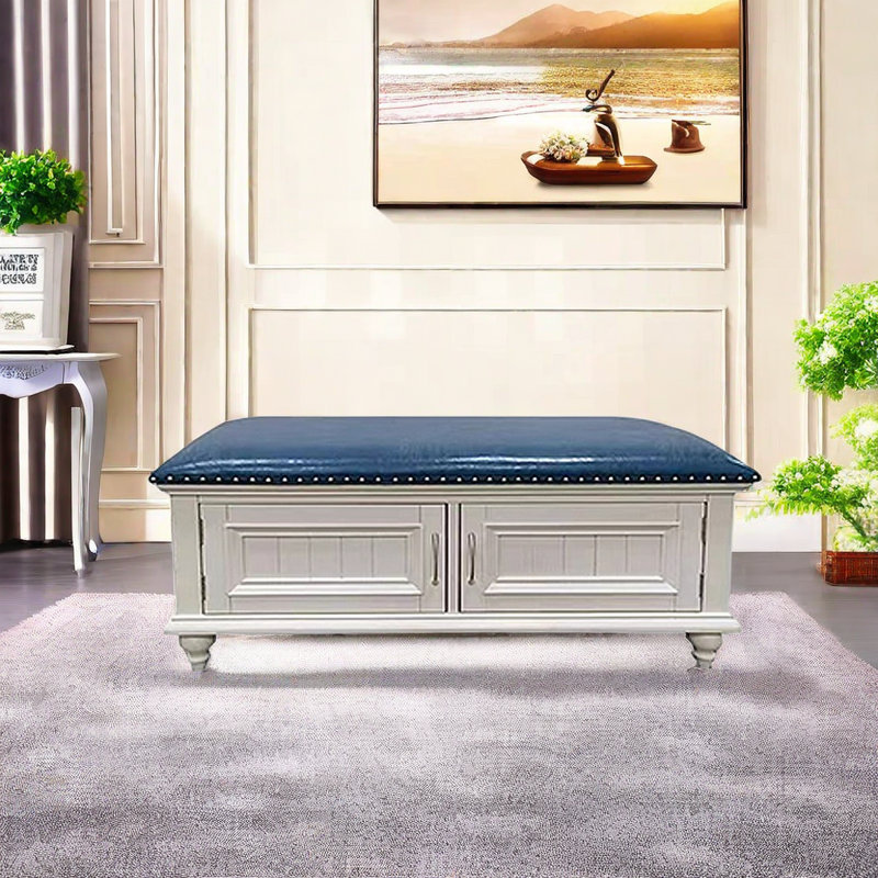 American vintage shoe bench, Blue/White