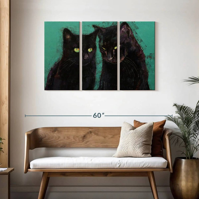 Deux chats noirs, H 28 po x l 45 po
