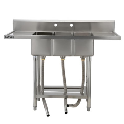 Station de lavabo utilitaire simple / triple en acier inoxydable robuste - Station de lavabo commerciale autoportante avec établi, ensemble de drain, égouttoir à vaisselle et étagère de rangement pour le restaurant, la buanderie