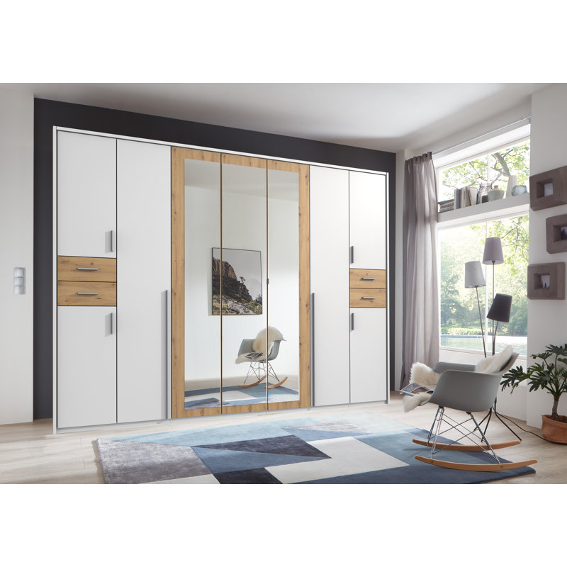 Jaclynn 9 Door Manufactured Wood Wardrobe, White/Artisan Oak