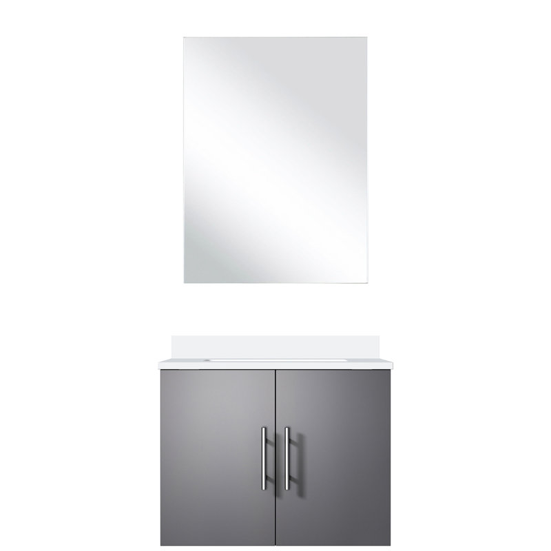 Gris foncé 24 po Meuble-lavabo pour salle de bain avec surface en marbre et miroir inclus - fermeture en douceur, teinture, simple l 22 po x P 22 po, plateau, 18 miroirs, anti-rayures