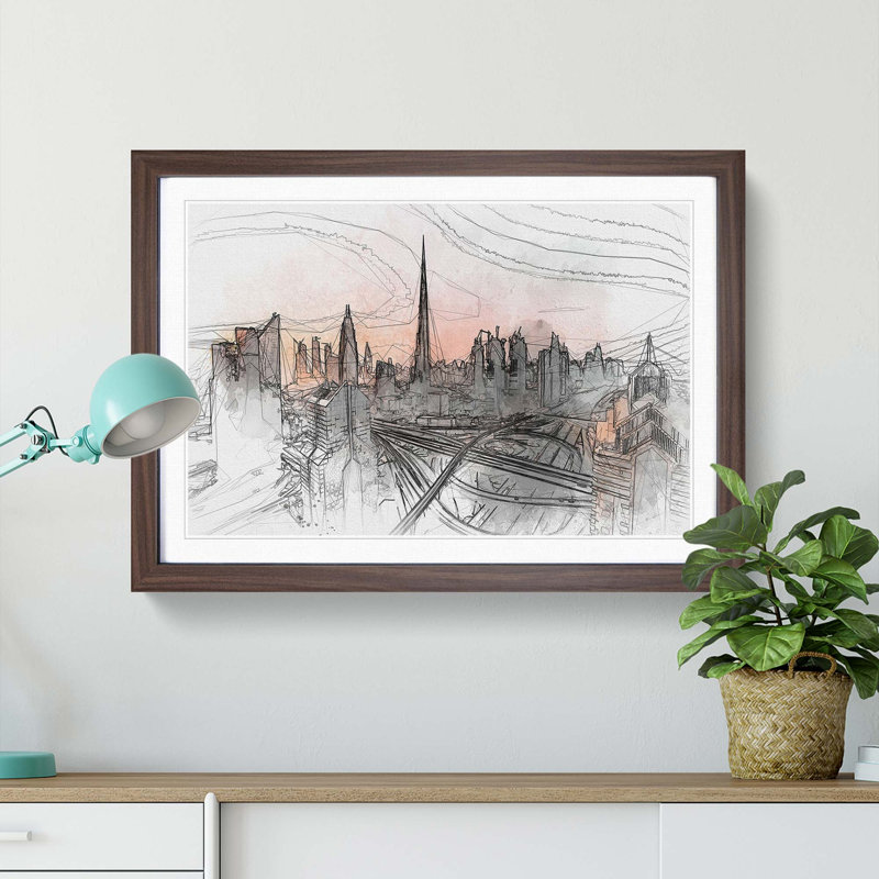 Burj Khalifa Dubai Skyline in Abstract - Picture Frame Graphic Art Print, Walnut Framed, 62cm H x 87cm W x 2cm D