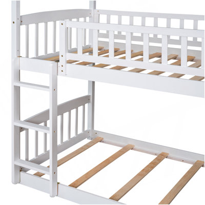 Twin Over Twin Bunk Bed With Slide, House Bed With Slide, White