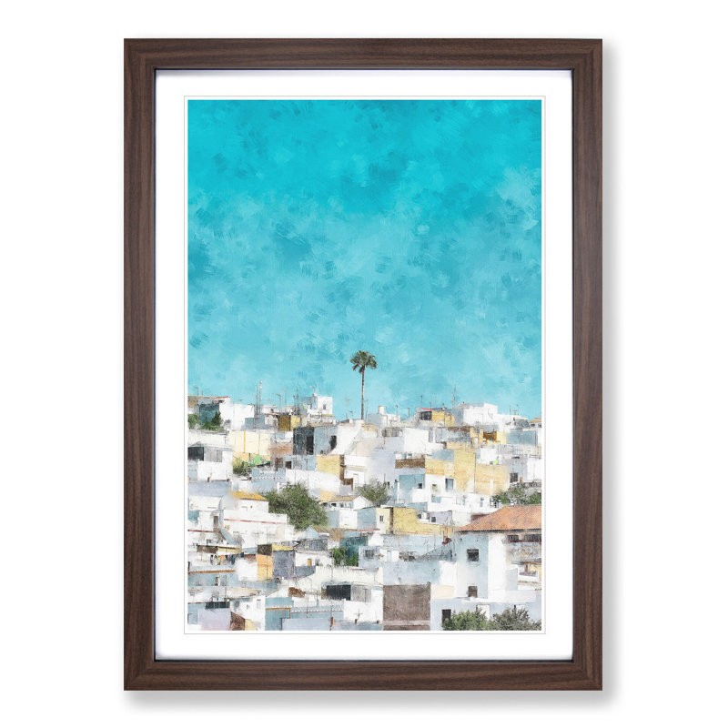 Rooftops in Montecorto Spain - Picture Frame Graphic Art Print, 33cm H x 24cm W x 2cm D, Walnut Framed