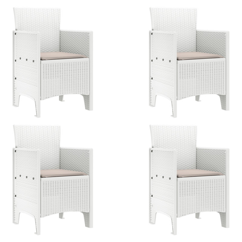 Chaise de jardin vidaXL 4 pièces en polypropylène blanc 20,87 x 19,29 x 33,46 po, Brun, Blanc