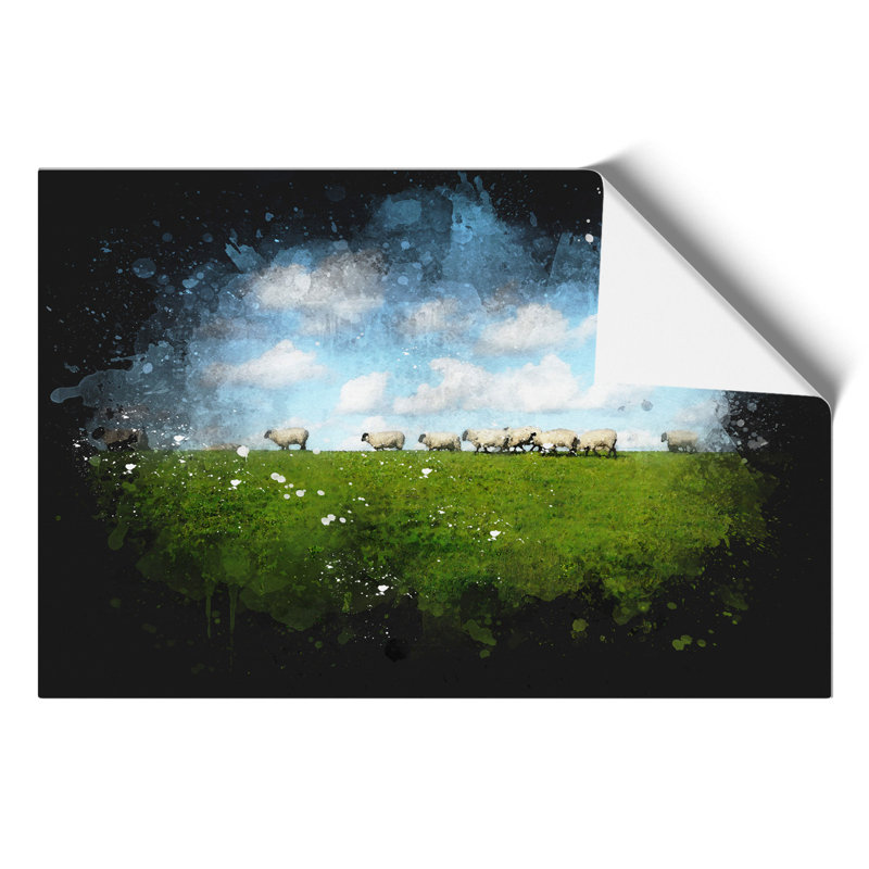 Flock of Sheep Paint Splash - Frameless Print, 30cm H x 42cm W x 0.1cm D