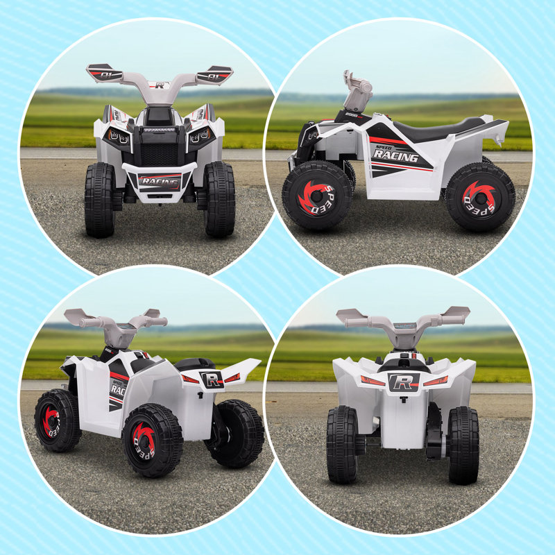 White 6V Kids ATV Quad Car with Wear-Resistant Wheels