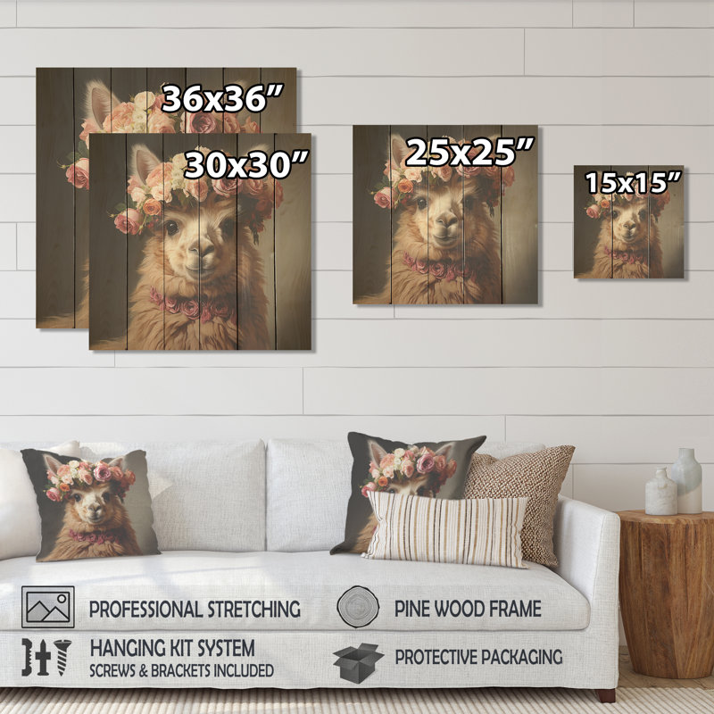 Floral Floral Alpaca Portrait en laine Grandeur III - Carreaux bohème sur bois, H 30 po x l 30 po