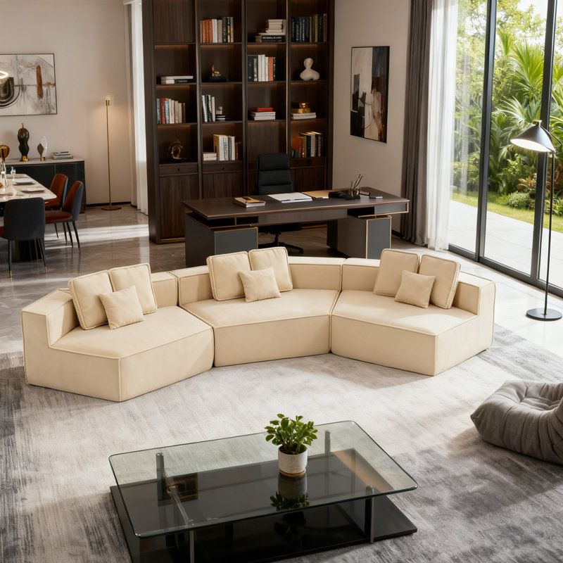 Ensemble de canapé modulaire à compression de 170,9 po de largeur, 3 pièces, capacité de 1500 lb - molleton pelucheux, assemblage nul requis