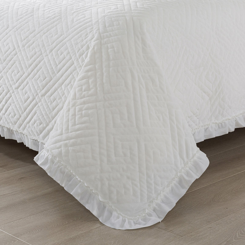 QSM0820210707 Geometric Shapes Bedding, King Quilt + 2 Shams, White