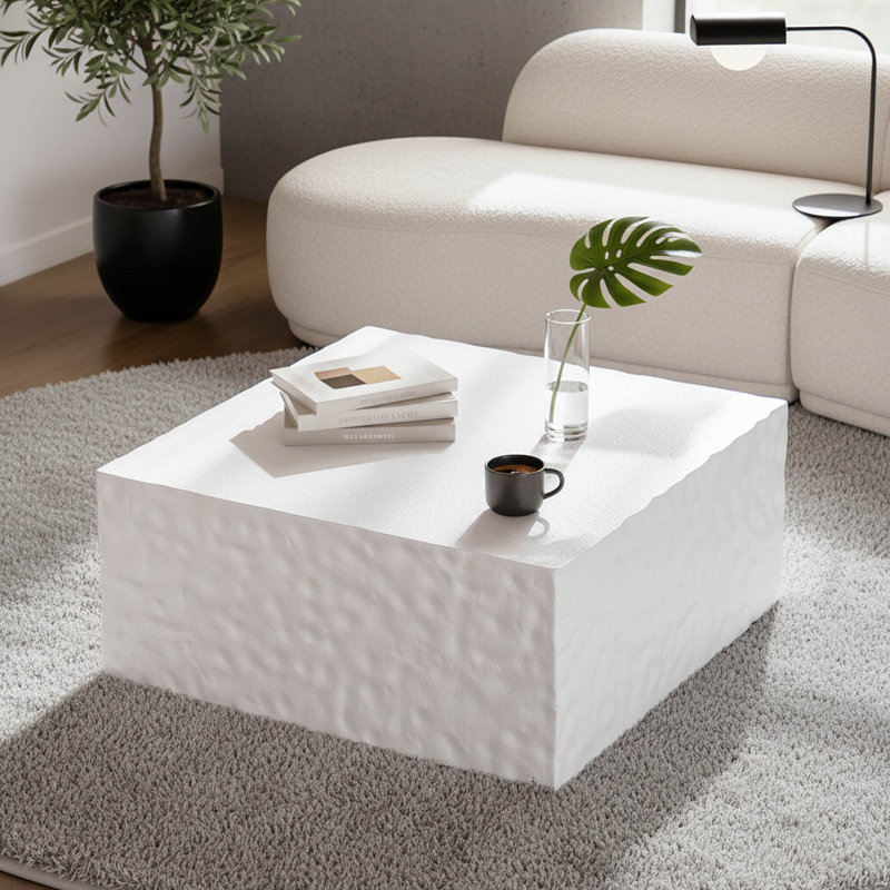 Table basse carrée moderne d'appoint avec tablette de rangement, aucun assemblage requis, pour le salon, espresso et finition blanche