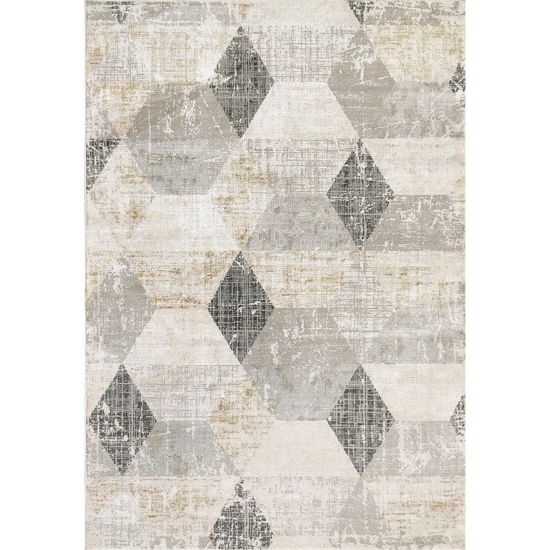 Tapis géométrique ivoire / ardoise Garzon, Rectangle 2 pi x 3 pi 11 po