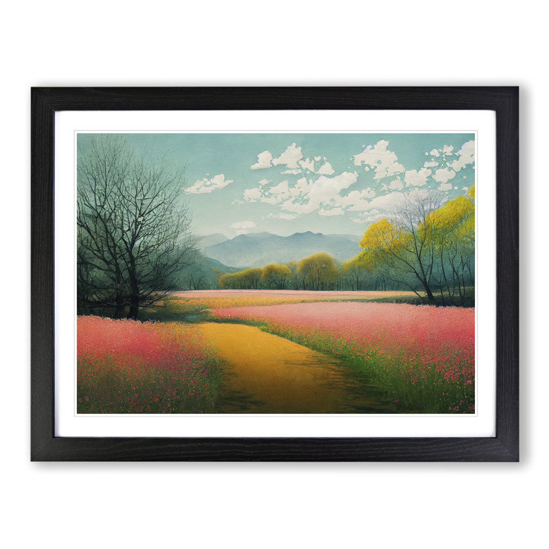 Refined Spring Meadow - Single Picture Frame Painting, Black Framed, 46cm H x 64cm W x 2cm D