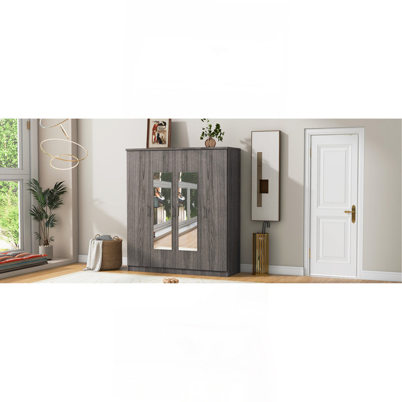 Spacious Four-Door Wardrobe With Built-In Mirror And Secure Storage, Perfect For Organized Bedroom