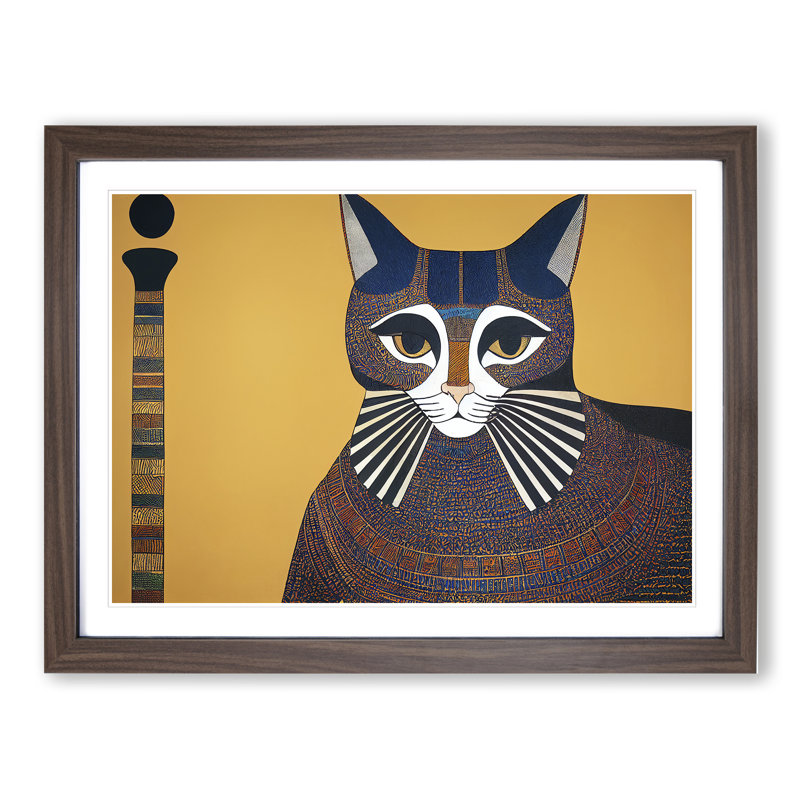Egyptian Cat - Single Picture Frame Painting, 25cm H x 34cm W x 2cm D, Walnut