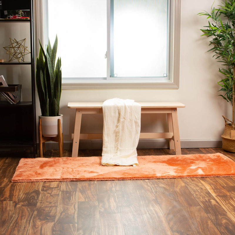 Tapis rose à poils longs Arina, Tapis de couloir 2 pi 2 po x 5 pi 11 po