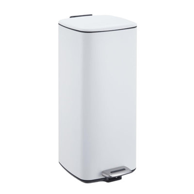 8 Gallon Stainless Steel Trash Can with Lid, Step‑On Square Garbage Bin with Inner Bucket for Kitchen, Office