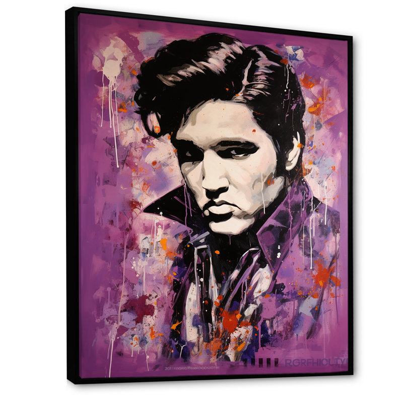«Music Icon», reproduction d'art sur toile, portrait de Presley mauve, H 20 po x l 12 po x P 1 po, Cadre flottant noir